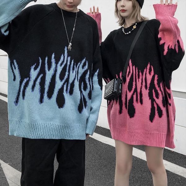 autumn and winter flame print women sweaters men couple coat loose knit round neck comfortable pullover, White;black
autumn and winter flame print women sweaters men couple coat loose knit round neck comfortable pullover, White;black