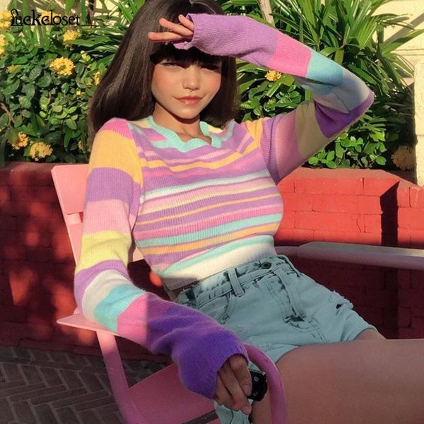 women's sweaters autumn knitted shirt candy color striped pullover short woman jumper female, White;black
women's sweaters autumn knitted shirt candy color striped pullover short woman jumper female, White;black