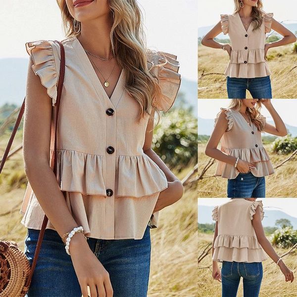 v-neck ruffle sleeve button up solid pleated shirts women summer casual cotton sleeveless ladies and blouses women's t-shirt, White
v-neck ruffle sleeve button up solid pleated shirts women summer casual cotton sleeveless ladies and blouses women's t-shirt, White