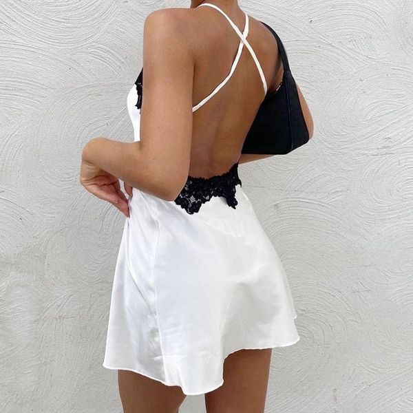 casual dresses v neck lace trim a-line satin white dress fashion strap mini summer female backless party sexy, Black;gray
casual dresses v neck lace trim a-line satin white dress fashion strap mini summer female backless party sexy, Black;gray