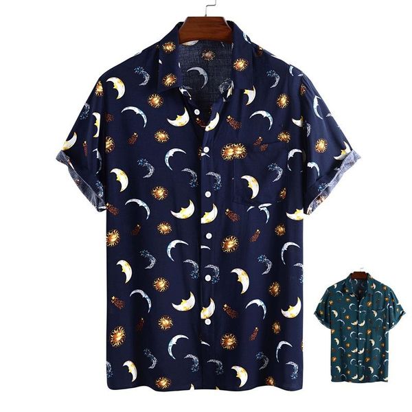 men's casual shirts helisopus summer men european and american cotton turn-down collar short sleeve loose print top, White;black 
men's casual shirts helisopus summer men european and american cotton turn-down collar short sleeve loose print top, White;black