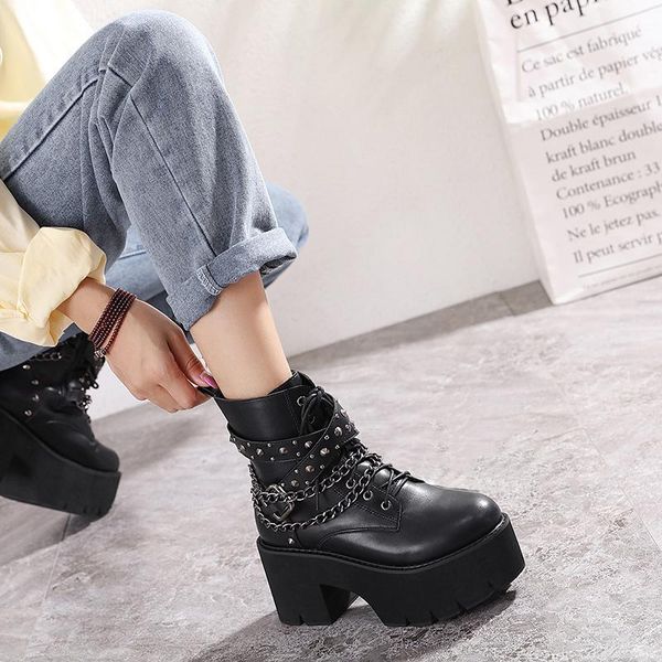 boots size 42 for women fashion black rivet chain motorcycle punk fall lace up ankle platform shoes femme
boots size 42 for women fashion black rivet chain motorcycle punk fall lace up ankle platform shoes femme