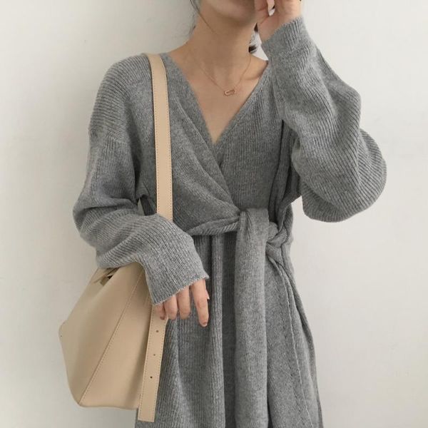 dresses korean style v-neck women solid color vestidos autumn winter knee length long sleeve knitted es, Black;gray
dresses korean style v-neck women solid color vestidos autumn winter knee length long sleeve knitted es, Black;gray