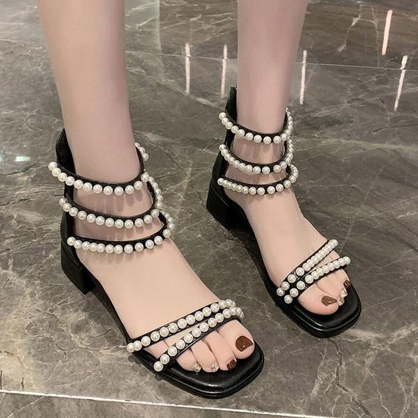lucyever summer pearl ankle strap gladiator sandals women elegant solid color square heel banquet shoes woman fashion rome, Black
lucyever summer pearl ankle strap gladiator sandals women elegant solid color square heel banquet shoes woman fashion rome, Black