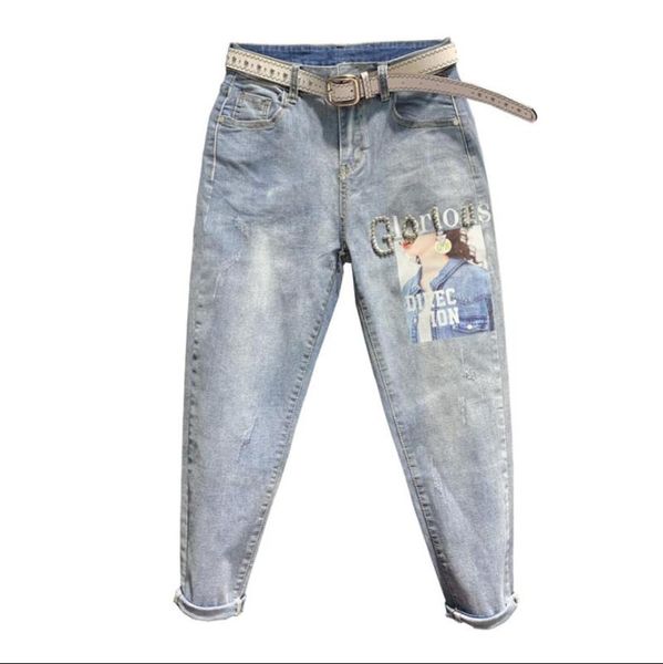 women's jeans 2021 spring high waist relaxed fashion female personality printing beaded harem pants students loose trousers, Blue
women's jeans 2021 spring high waist relaxed fashion female personality printing beaded harem pants students loose trousers, Blue