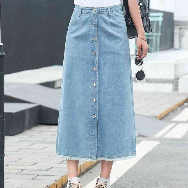 women denim long skirt a line front single-breasted preppy skirts mid waist plus size, Black
women denim long skirt a line front single-breasted preppy skirts mid waist plus size, Black