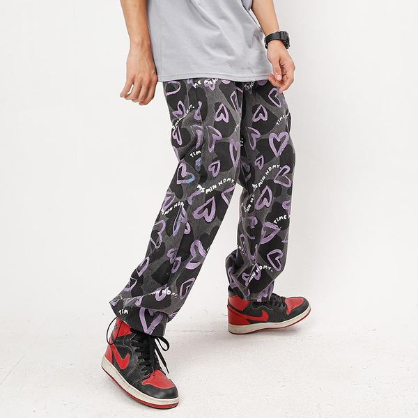 men's jeans hip hop full letter and love pattern print washed pants male female drawstring feet straight baggy denim trousers, Blue
men's jeans hip hop full letter and love pattern print washed pants male female drawstring feet straight baggy denim trousers, Blue