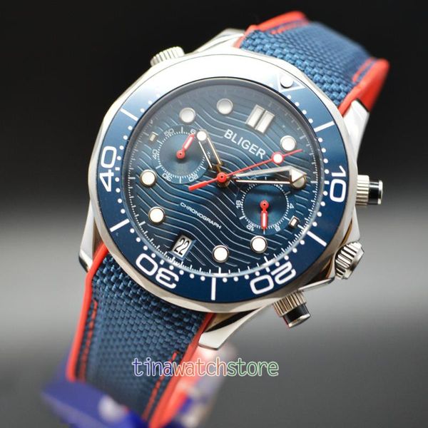 wristwatches 41mm blue dial sapphire glass ceramic bezel chronograph quartz men's watch, Slivery;brown
wristwatches 41mm blue dial sapphire glass ceramic bezel chronograph quartz men's watch, Slivery;brown