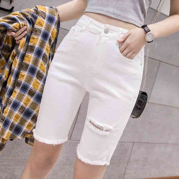 black white straight stretch denim shorts women midi jeans summer shorts women streetwear hole ripped high waist c7336, White;black
black white straight stretch denim shorts women midi jeans summer shorts women streetwear hole ripped high waist c7336, White;black