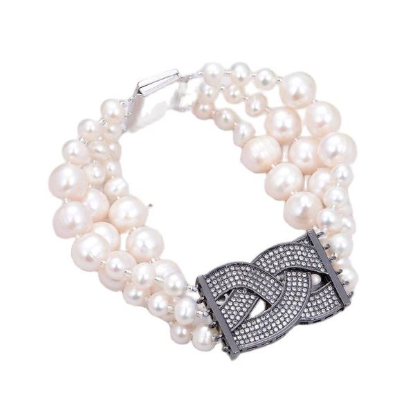beaded, strands jk 3rows natural cultured white freshwater pearl cubic zirconia pave connector strand bracelet 8" for women, Black
beaded, strands jk 3rows natural cultured white freshwater pearl cubic zirconia pave connector strand bracelet 8" for women, Black