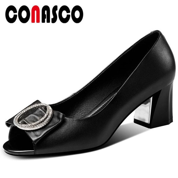 dress shoes conasco woman pumps genuine leather elegant mature wedding party rhinestone metal decoration peep toe thick heels, Black
dress shoes conasco woman pumps genuine leather elegant mature wedding party rhinestone metal decoration peep toe thick heels, Black