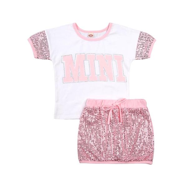 clothing sets 3-7years baby girls clothes set letter print short sleeve o-neck t-shirt + mini skirt with sequins, White
clothing sets 3-7years baby girls clothes set letter print short sleeve o-neck t-shirt + mini skirt with sequins, White