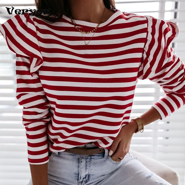 women's t-shirt fashion spring striped ruffles t-shirts long sleeved fall casual party round neck ruffle shoulder stylish, White
women's t-shirt fashion spring striped ruffles t-shirts long sleeved fall casual party round neck ruffle shoulder stylish, White