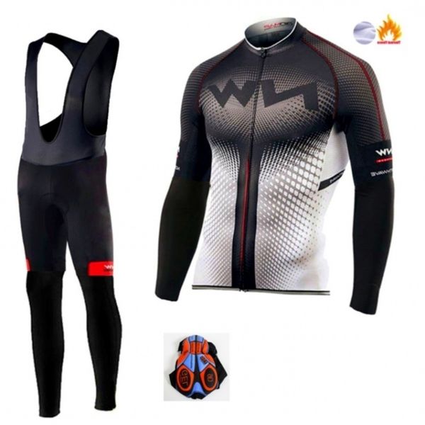 winter nw tour de france men's and women's cycling clothes long sleeve plush thickened warm windproof suit straight, Black;red