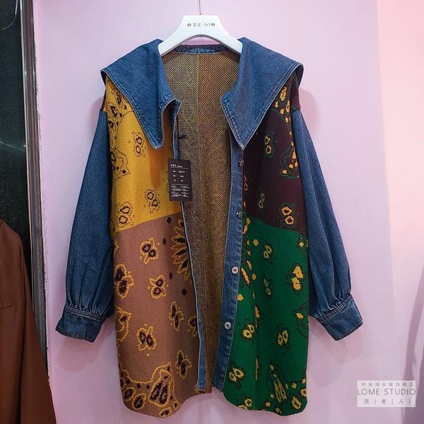 european 2021 autumn big turn-down collar loose straight long jeans denim coat florals patch casual sweet girls trench women's jackets, Black;brown
european 2021 autumn big turn-down collar loose straight long jeans denim coat florals patch casual sweet girls trench women's jackets, Black;brown