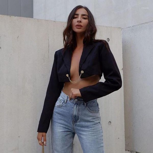 women's suits & blazers womens autumn solid color suit neck chain long sleeve single breasted short jacket coat, White;black
women's suits & blazers womens autumn solid color suit neck chain long sleeve single breasted short jacket coat, White;black