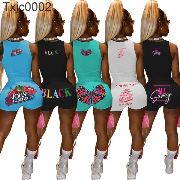 women tracksuits two piece set designer slim solid color sleeveless shorts letters cartoon pattern printed multi color multi size suit, Gray
women tracksuits two piece set designer slim solid color sleeveless shorts letters cartoon pattern printed multi color multi size suit, Gray