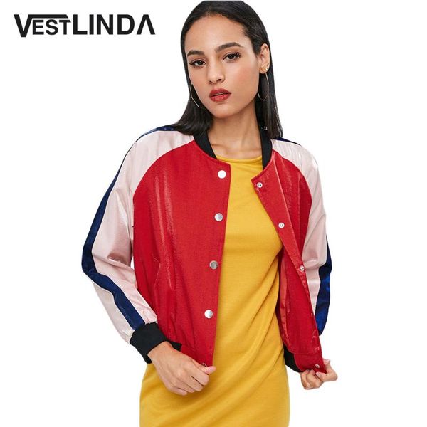 women's jackets vestlinda bomber women autumn color block snap button jacket female windbreaker casual long sleeve outwear coats, Black;brown
women's jackets vestlinda bomber women autumn color block snap button jacket female windbreaker casual long sleeve outwear coats, Black;brown