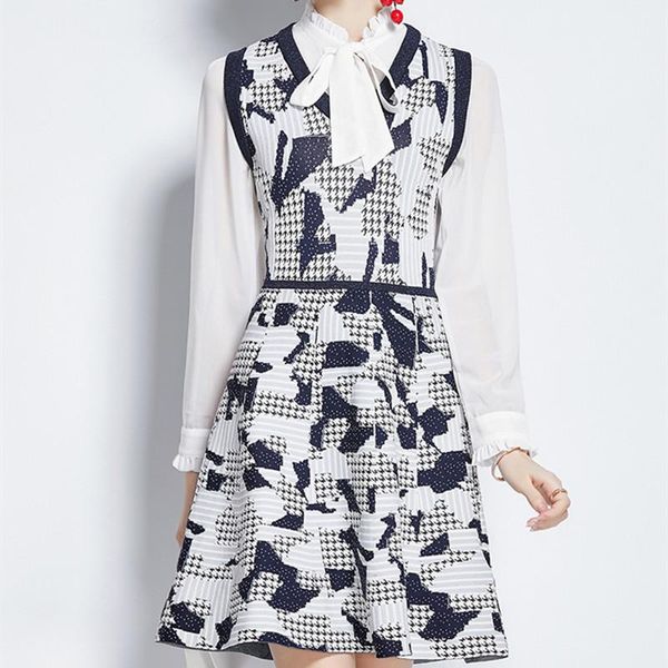 high-end women spring elegant knitting dress designer houndstooth splicing long sleeves bow ladys casual dresses, Black;gray
high-end women spring elegant knitting dress designer houndstooth splicing long sleeves bow ladys casual dresses, Black;gray