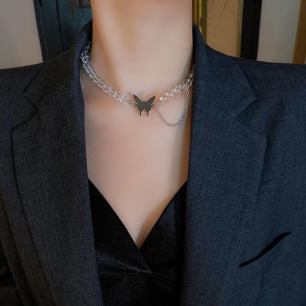 pendant necklaces korean ins wind beaded necklace transparent crystal metal butterfly lady for banquet temperament fashion accessories, Silver
pendant necklaces korean ins wind beaded necklace transparent crystal metal butterfly lady for banquet temperament fashion accessories, Silver