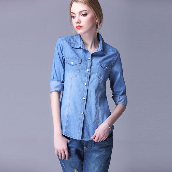 women's blouses & shirts autumn women denim shirt blouse female turn down collar all matches long sleeve plus size, White
women's blouses & shirts autumn women denim shirt blouse female turn down collar all matches long sleeve plus size, White