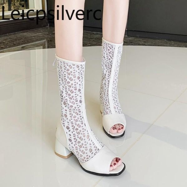 women's boots summer fashion fish mouth open toe mesh zipper mid heel thick middle tube shoes plus size 33-46, Black
women's boots summer fashion fish mouth open toe mesh zipper mid heel thick middle tube shoes plus size 33-46, Black