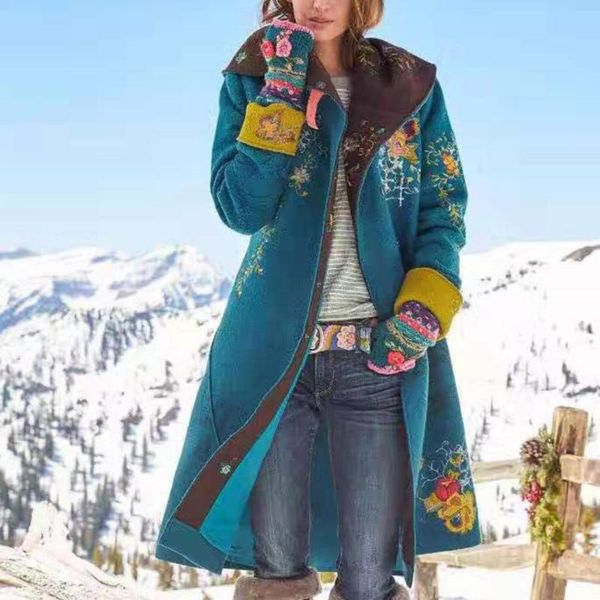 women's wool & blends vintage coat women loose-fit floral printed long hooded winter woolen jacket fashion casual cardigan female, Black
women's wool & blends vintage coat women loose-fit floral printed long hooded winter woolen jacket fashion casual cardigan female, Black