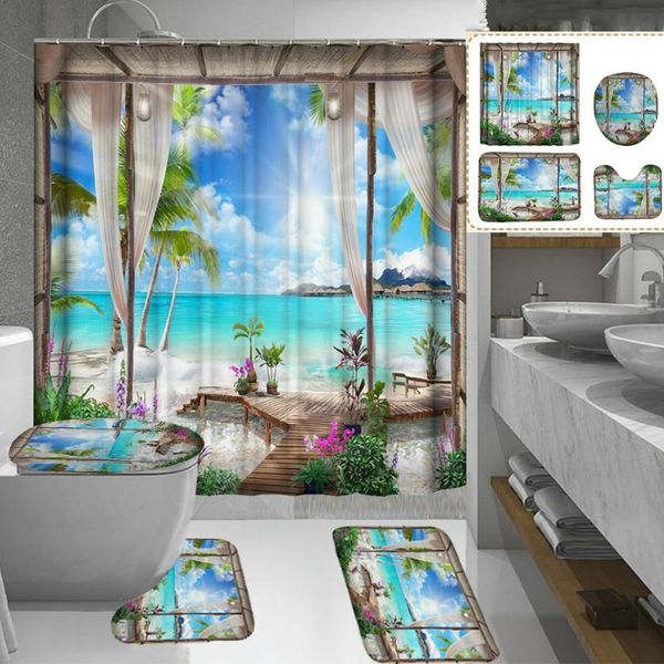 4-pieces sea beach waterproof shower curtain bathroom non-slip rug set bath carpets toilet seat cover floor mat 4 in 1 curtains
4-pieces sea beach waterproof shower curtain bathroom non-slip rug set bath carpets toilet seat cover floor mat 4 in 1 curtains
