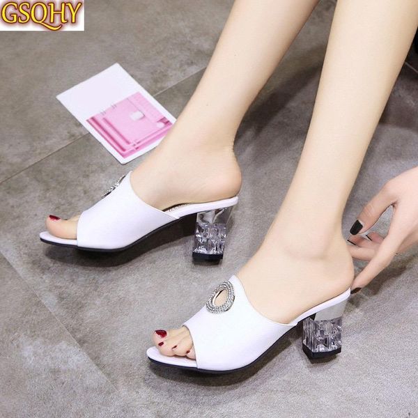 women summer slippers crystal transparent thick high heels pu leather shoes female open toe outdoor ladies slides sandals, Black
women summer slippers crystal transparent thick high heels pu leather shoes female open toe outdoor ladies slides sandals, Black
