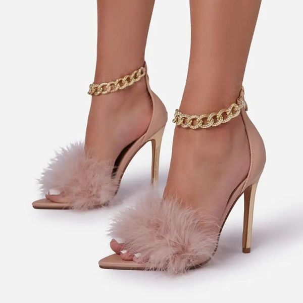 sandals rimocy summer faux fur thin high heels women crystal chain ankle strap gladiator sandal woman point toe party shoes, Black
sandals rimocy summer faux fur thin high heels women crystal chain ankle strap gladiator sandal woman point toe party shoes, Black
