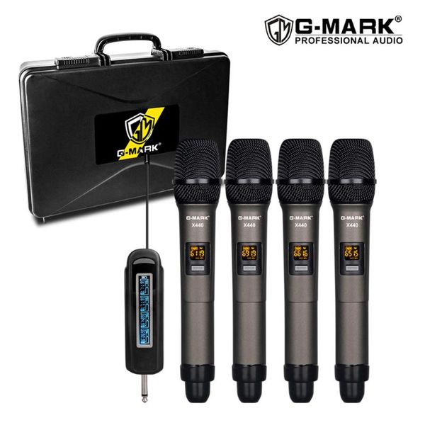 g-mark x440 wireless microphone 4 channels karaoke handheld metal body with lithium battery receiver 50 m range use microphones
g-mark x440 wireless microphone 4 channels karaoke handheld metal body with lithium battery receiver 50 m range use microphones