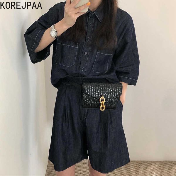 korejpaa women sets summer korean chic ladies retro lapel open stitch pocket loose shirt high waist straight casual shorts 210526, White
korejpaa women sets summer korean chic ladies retro lapel open stitch pocket loose shirt high waist straight casual shorts 210526, White