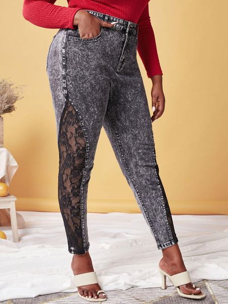 women's jeans plus size lace panel acid wash fashion high waist zipper pants women 3xl 5xl, Blue
women's jeans plus size lace panel acid wash fashion high waist zipper pants women 3xl 5xl, Blue