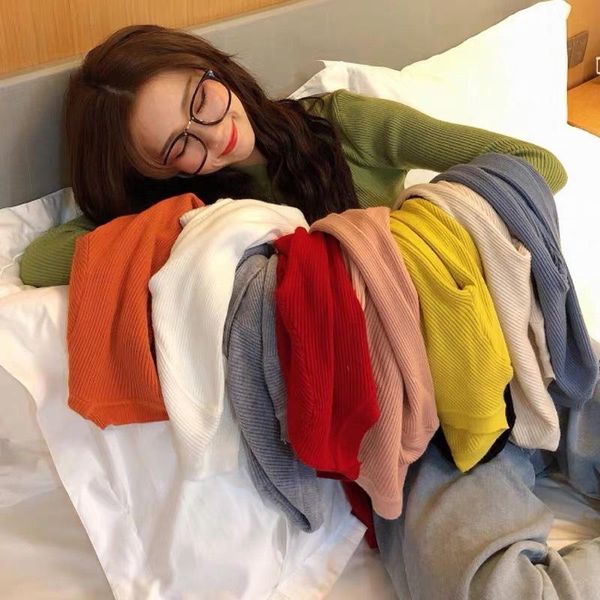 women's t-shirt autumn korean version of slim bottoming shirt, solid color basic knit sweater, stretch and thin all-match top, White
women's t-shirt autumn korean version of slim bottoming shirt, solid color basic knit sweater, stretch and thin all-match top, White