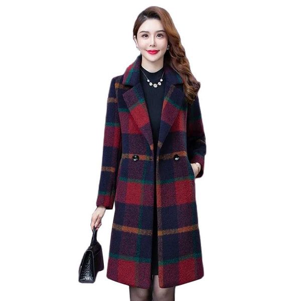 women's wool & blends women coat 2021 autumn winter lattice woolen jacket korean middle aged femme mid-length overcoat windbreaker fema, Black
women's wool & blends women coat 2021 autumn winter lattice woolen jacket korean middle aged femme mid-length overcoat windbreaker fema, Black