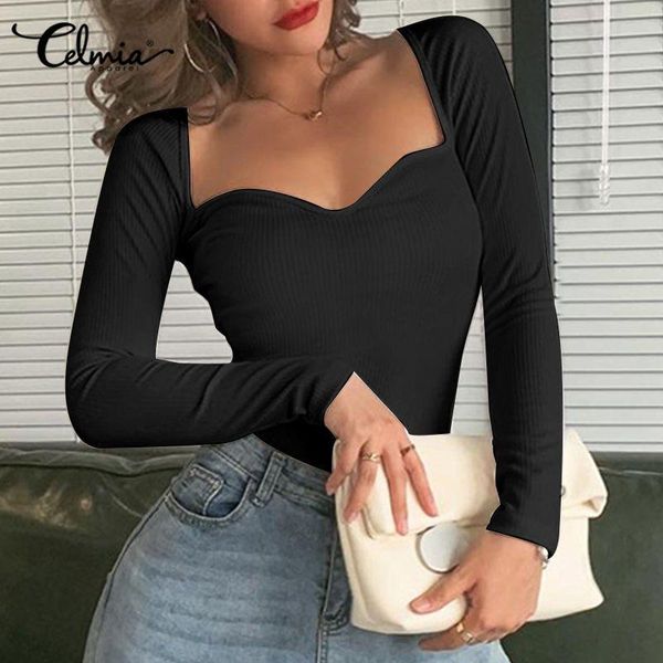 women's t-shirt celmia women fashion ribbed knitted bodycon long sleeve square collar tight casual basic tees plus size s-5xl, White
women's t-shirt celmia women fashion ribbed knitted bodycon long sleeve square collar tight casual basic tees plus size s-5xl, White