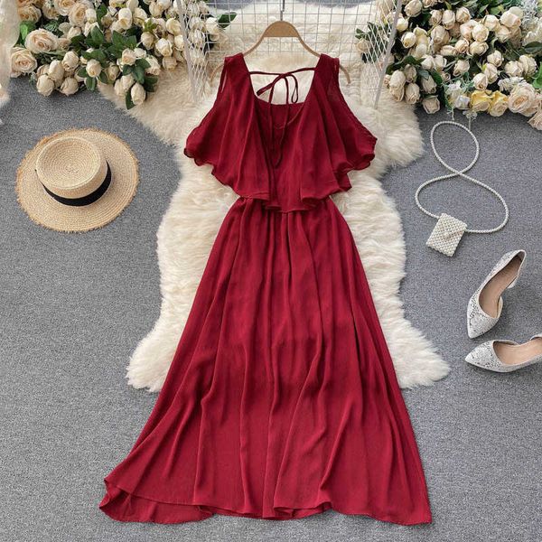 blue/red/khaki chiffon dress women vintage round neck hollow out ruffle slim a-line casual vestidos female party robe summer new y0603, Black;gray
blue/red/khaki chiffon dress women vintage round neck hollow out ruffle slim a-line casual vestidos female party robe summer new y0603, Black;gray