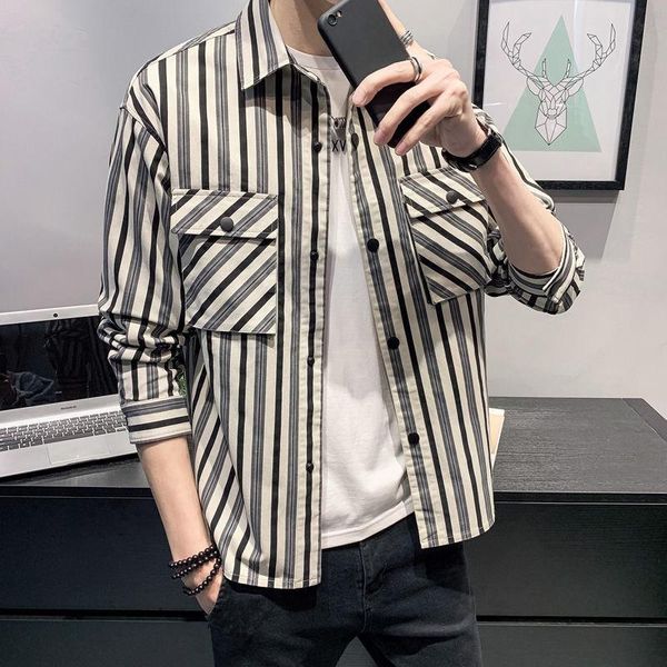 men's casual shirts shirt men 's 2021 spring and autumn korean style youth long sleeve striped top, White;black
men's casual shirts shirt men 's 2021 spring and autumn korean style youth long sleeve striped top, White;black