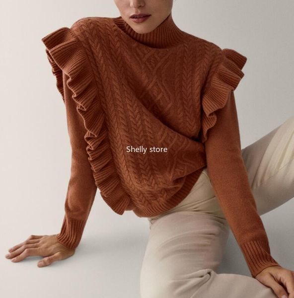 women's sweaters women sweater 2021 fall style knit with ruffled diamond design, White;black
women's sweaters women sweater 2021 fall style knit with ruffled diamond design, White;black