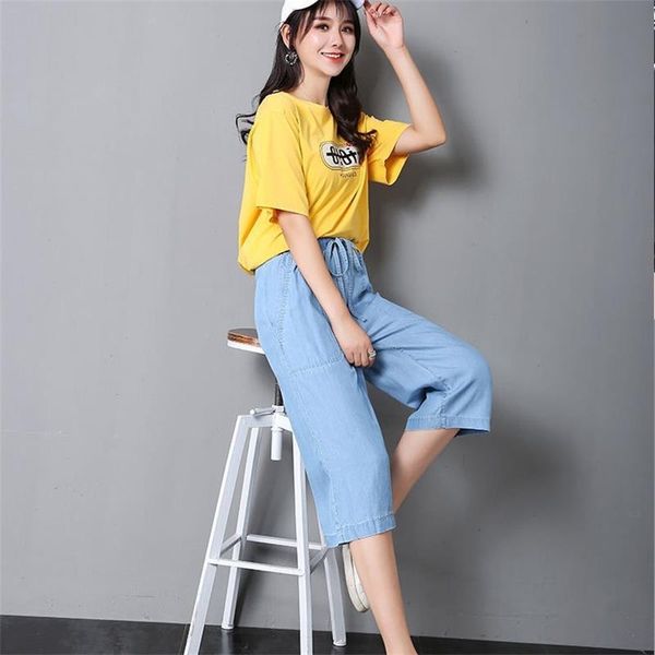 women's jeans 2021 summer clothes tencel thin ice silk casual elastic waist calf-length pants, Blue
women's jeans 2021 summer clothes tencel thin ice silk casual elastic waist calf-length pants, Blue