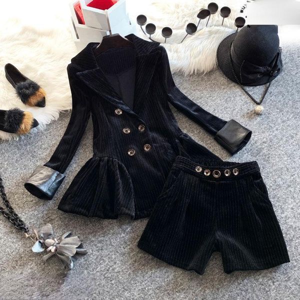 women's tracksuits black velvet 2 pieces women shorts sets autumn winter 2021 button double breasted blazers and wide leg office lady s, Gray
women's tracksuits black velvet 2 pieces women shorts sets autumn winter 2021 button double breasted blazers and wide leg office lady s, Gray
