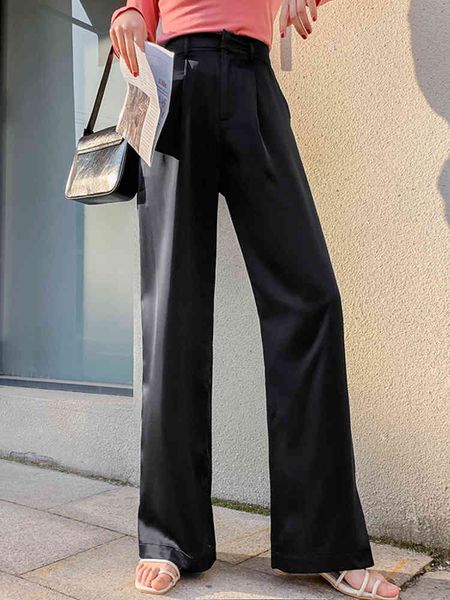 spring summer women's satin straight pants high-waist solid color ice silky wide-leg trousers loose suit female 210514, Black;white
spring summer women's satin straight pants high-waist solid color ice silky wide-leg trousers loose suit female 210514, Black;white