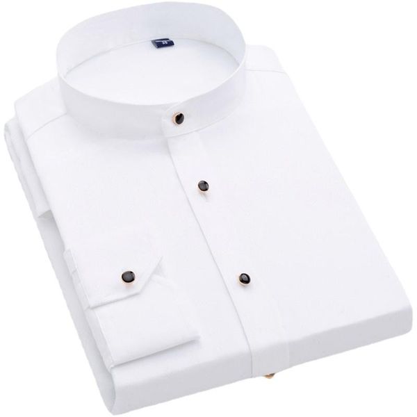 men's dress shirts cotton korean casual fashion youth color matching long-sleeved stand-up collar slim business daily work solid overal, White;black
men's dress shirts cotton korean casual fashion youth color matching long-sleeved stand-up collar slim business daily work solid overal, White;black