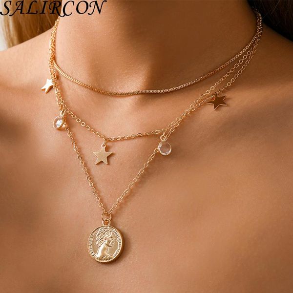 pendant necklaces punk geometric coin portrait star crystal necklace for women fashion multi layer exquisite chains choker neck jewelry, Silver
pendant necklaces punk geometric coin portrait star crystal necklace for women fashion multi layer exquisite chains choker neck jewelry, Silver