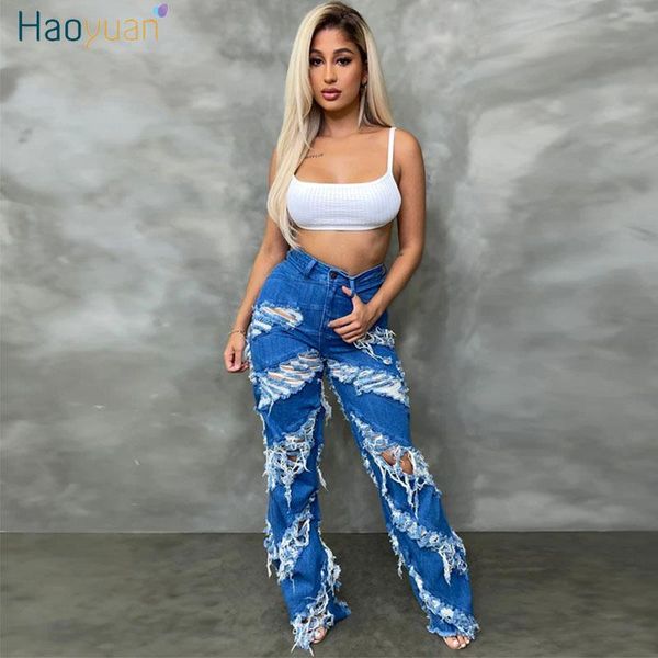 women's jeans haoyuan ripped for women straight hole high waist fashion pants vintage aesthetic denim trousers, Blue
women's jeans haoyuan ripped for women straight hole high waist fashion pants vintage aesthetic denim trousers, Blue