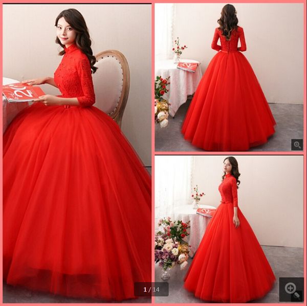 robe de mariage red lace ball gown wedding dresses princess puffy beaded sequins court train long bridal gowns 3/4 sleeve hollow back bride, White
robe de mariage red lace ball gown wedding dresses princess puffy beaded sequins court train long bridal gowns 3/4 sleeve hollow back bride, White