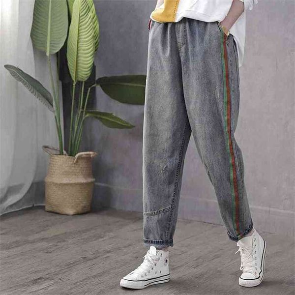 arrival spring arts style women elastic waist casual cotton denim harem pants side stripe loose vintage jeans trousers m333 210512, Blue
arrival spring arts style women elastic waist casual cotton denim harem pants side stripe loose vintage jeans trousers m333 210512, Blue