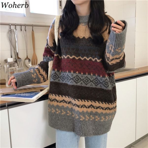 casual loose knitted sweater women japanese contrast jacquard pullover fashion pull femme jumper autumn sueter mujer 210417, White;black
casual loose knitted sweater women japanese contrast jacquard pullover fashion pull femme jumper autumn sueter mujer 210417, White;black