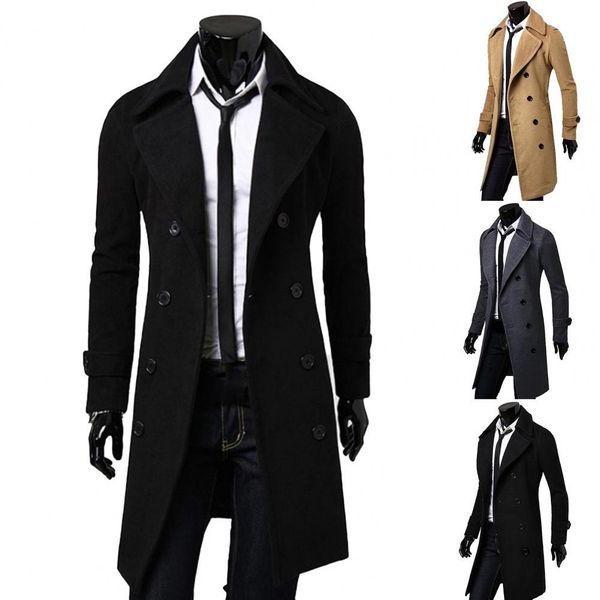long trench coat double-breasted solid color autumn winter windproof thick jacket for daily wear, Black;brown
long trench coat double-breasted solid color autumn winter windproof thick jacket for daily wear, Black;brown