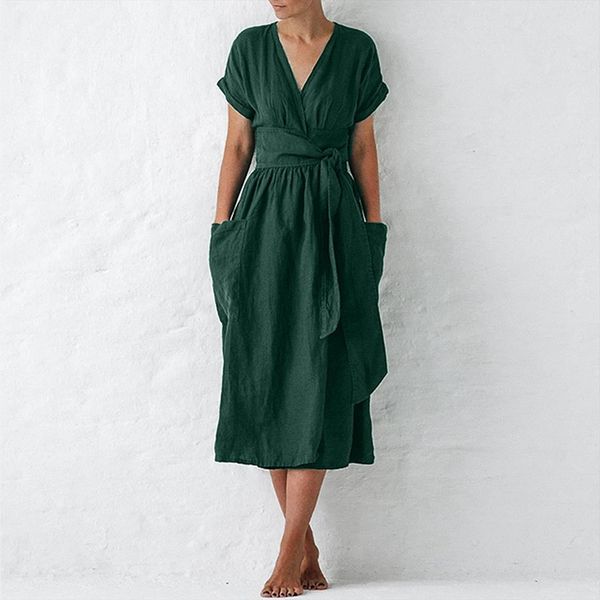 4 pocket split hem women dress strap elegant casual solid v neck dresses short sleeve vintage vestidos, Black;gray
4 pocket split hem women dress strap elegant casual solid v neck dresses short sleeve vintage vestidos, Black;gray
